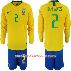 Maillot/Tenue Brésil Dani Alves 2 Enfant Domicile Coupe du monde 2018 Manche Longue